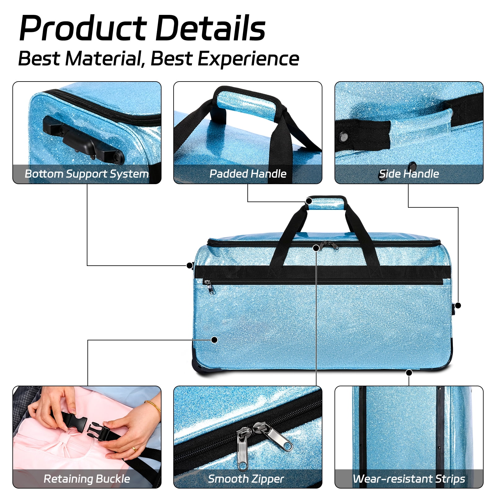 Dance Bag with Garment Rack, 28" Rolling Dance Competition Bag for Shows,Travel and Performances