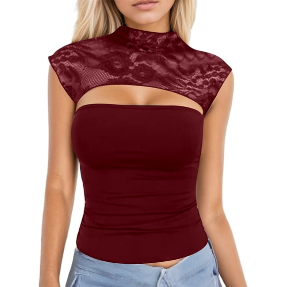 UANWENN Women's Spring/Summer Sexy Lace Trimmed Tank Top Versatile Two Way Wear Active Tops Active Crop Pack Blouse Bodysuit Neck Amazing Outfits for Women 3 Shirt Women Athletic Tops Girls plus Size