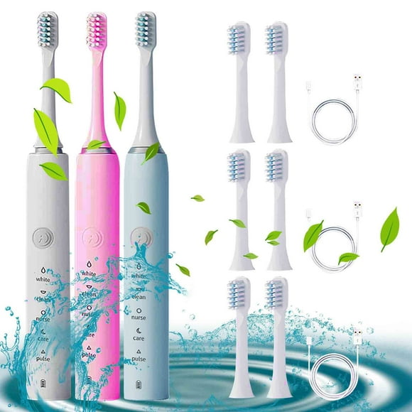 Cepillo de dientes eléctrico 32000 VPM Recargable Sónico con 3 cabezales de repuesto - 6 modos de limpieza Carga USB Juego de cuidado dental para adultos y niños con cable de viaje