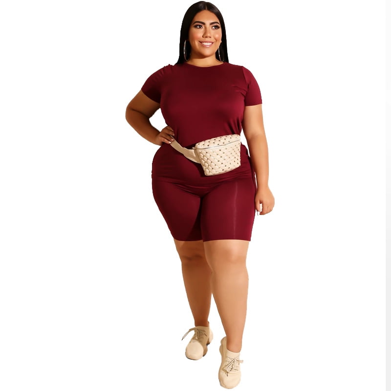 Womens Plus Size 2 Piece Outfits Rompers Bodycon Crop Tops+Skinny High Waist Long Pants Clubwear