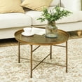 thumbnail image 2 of NovaCraft  24" Round Coffee Table with Hammered Tray Top, Vintage Metal Center Table for Living Room, Bedroom, Side Table, Gold, 2 of 18