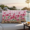 thumbnail image 2 of Pink Tulip Flower Outdoor Pillow Covers Pack of 2 Hello Spring Floral Buffalo Plaid Wood Waterproof Throw Pillow Covers Decorative Cushion Cases for Patio Garden Tent Balcony Couch 20x12 inch, 2 of 9
