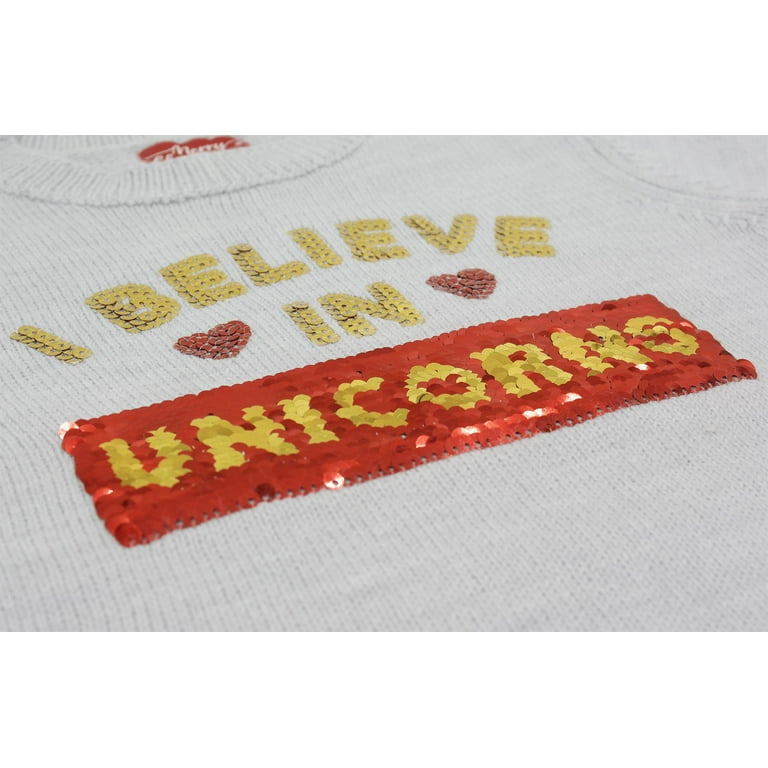 Childrens Knitted I Believe In Santa Unicorns Christmas Jumper