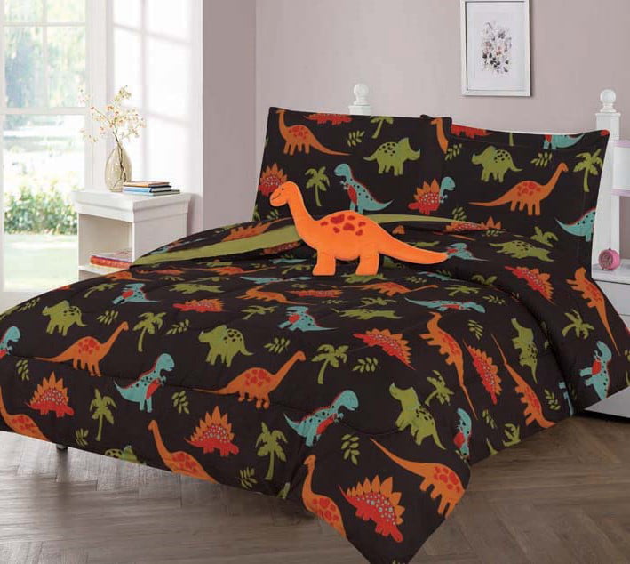 6pc Twin Comforter set Dinosaur Colo Jurassic land brown kids boy bedding sheet 
