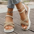 thumbnail image 4 of Dakaela Espadrille Dressy Wedge Sandals Womens Platform Casual Summer Comfortable High Heeled Wedges with Adjustable Buckle Gold 7, 4 of 9