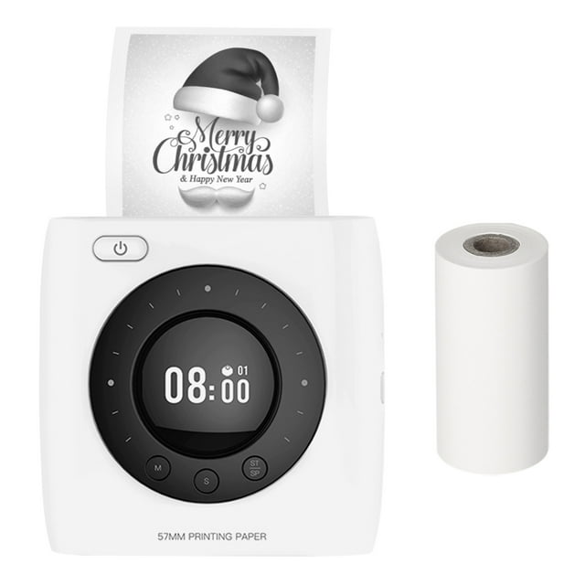 Pocket Printer BT Wireless Thermal Printer Portable Mobile Printer 300dpi for Photo Picture Receipt Memo Note Label Sticker with Clock Function Compatible with Android iOS Windows