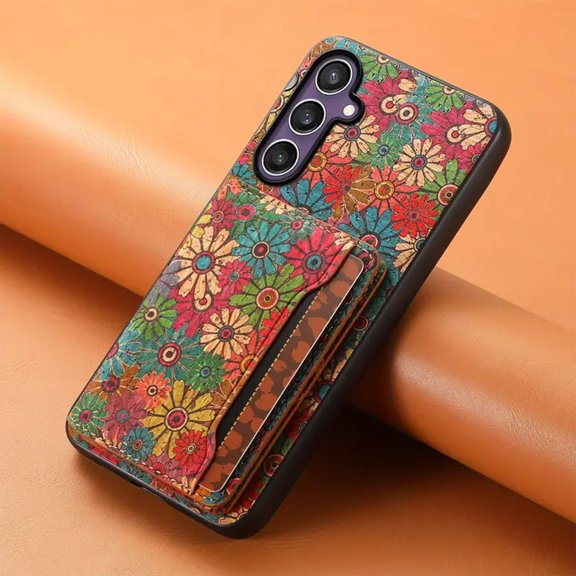 Retro flower figure PU leather phone case for Samsung S25 ultra S24 plus S23 fe A16 A55 A35 A25 A15 A54 A53 A52 A34 A52 A14 A32 A33 A13 card bag kickstand cover