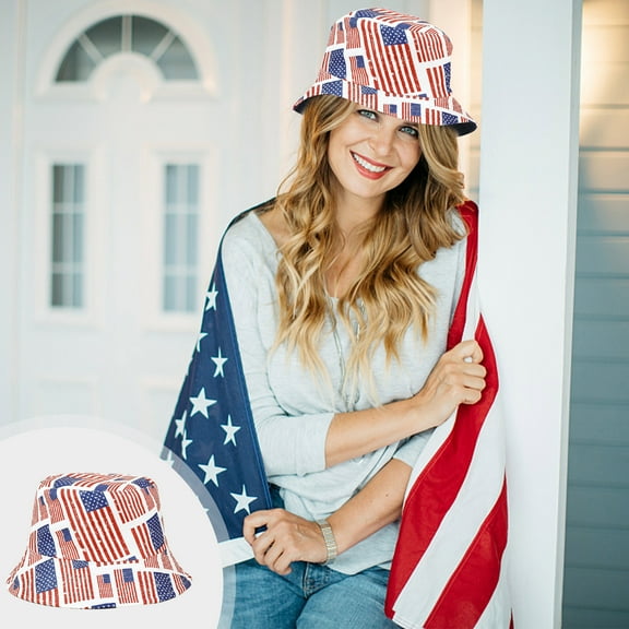karymi Patriotic Bucket Hat 8 Inch Red White Blue Star Stripe Printed Summer Cap for Men Women 4th of July Independence Day Beach Accessory Veterans Memorial Day Gift 4th of July Decor