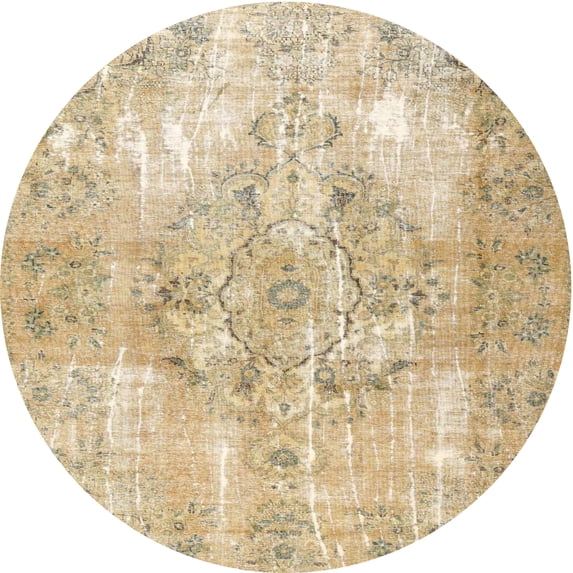 Ahgly Company Indoor Round Traditional Brown Gold Persian Area Rugs, 3' Round