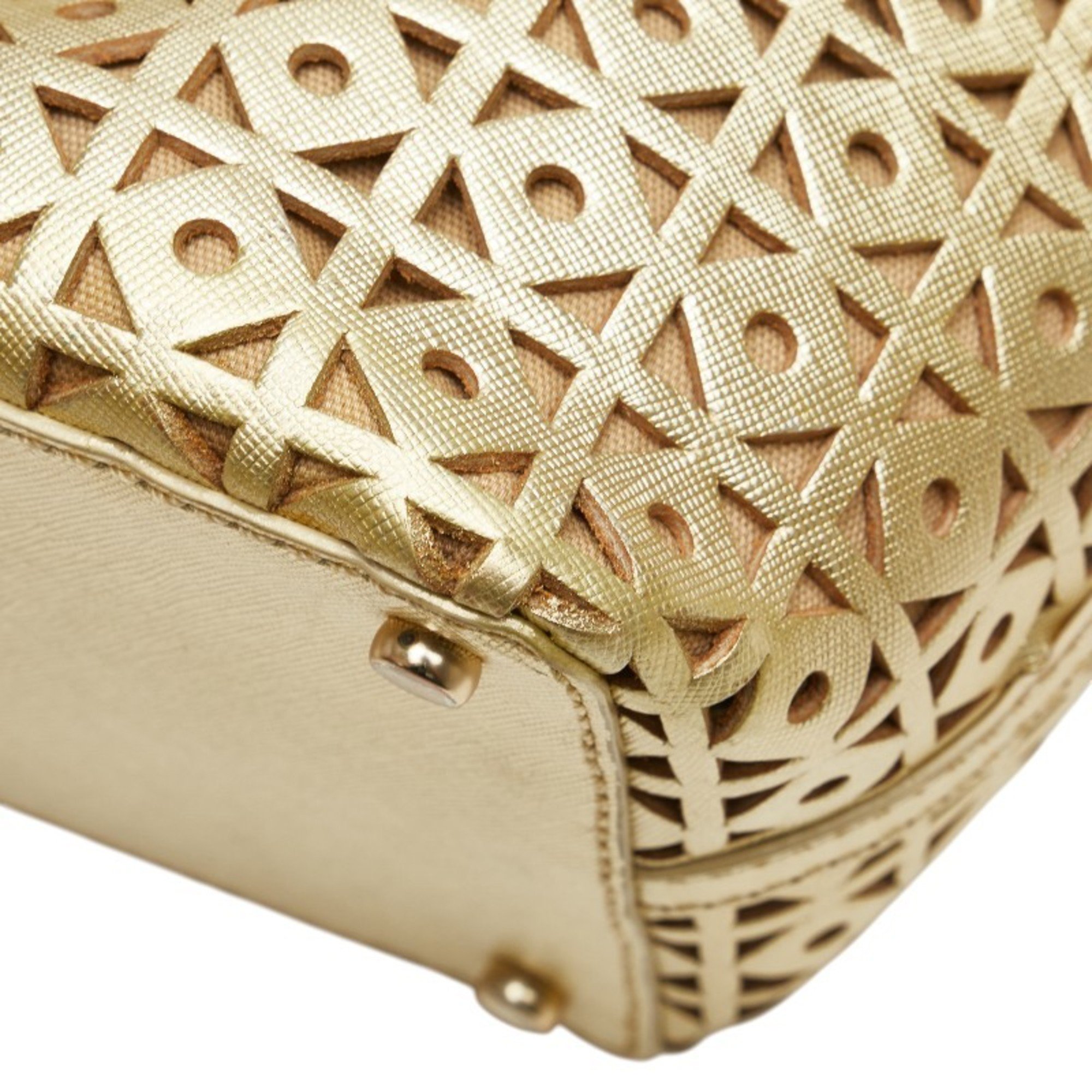 Pre-Owned Kate Spade logo punched tote bag, gold leather handbag, women's.
