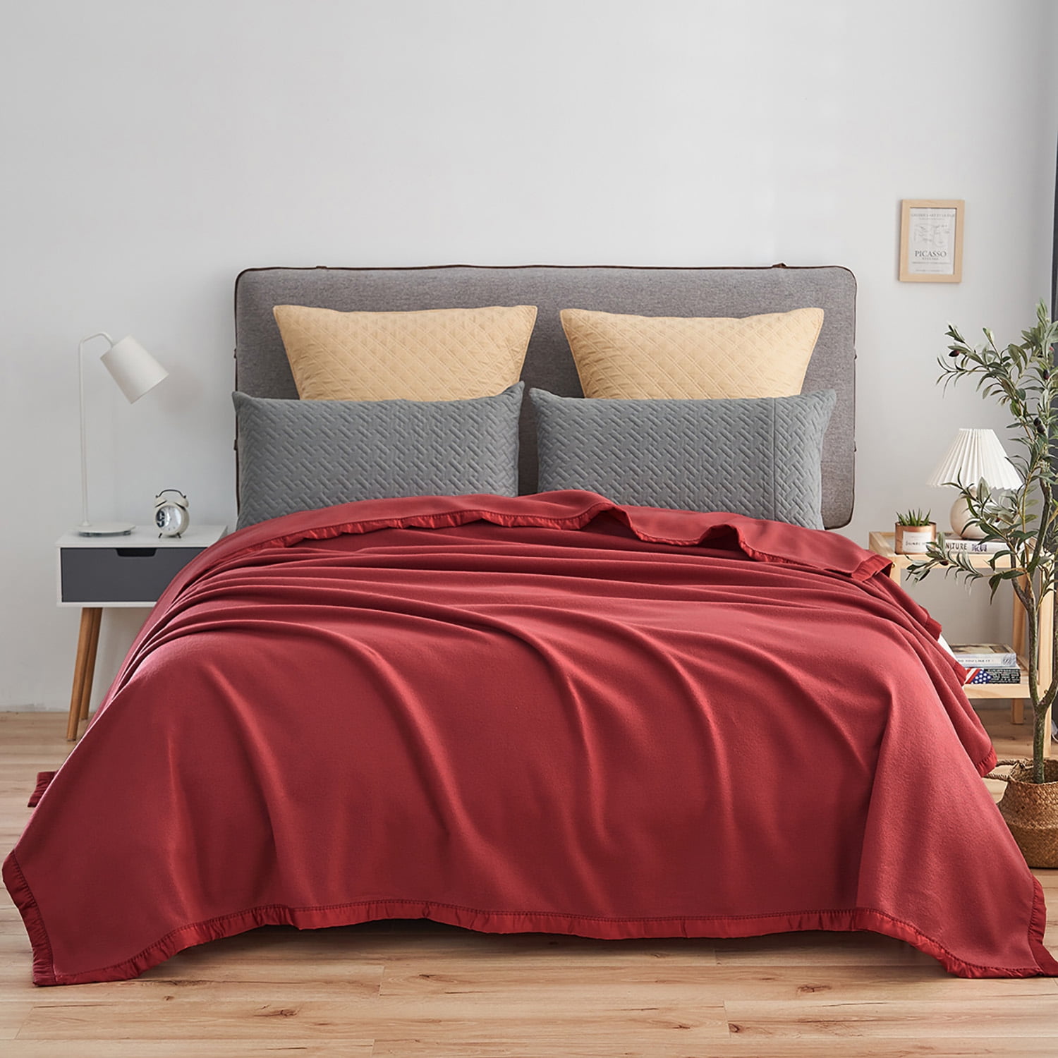 JML Contemporary Burgundy Red Satin, Fleece Reversible Bed Blanket