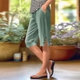 thumbnail image 2 of Tfken Summer Pants For Women Elastic Waist Solid Color Slit Loose Knee Length Pants With Pockets Casual Daily Wear Female Soft Clothes Green, 2 of 5