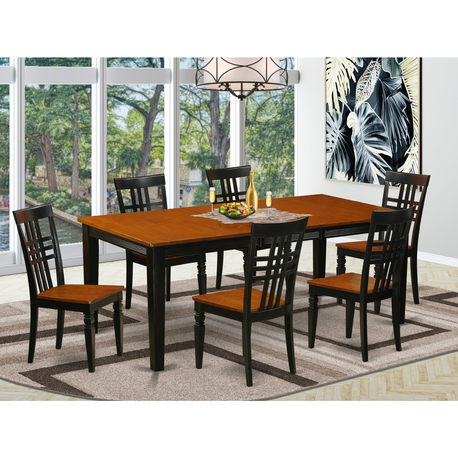 East West Furniture Quincy 7-Piece Lattice-back Dining Table Set