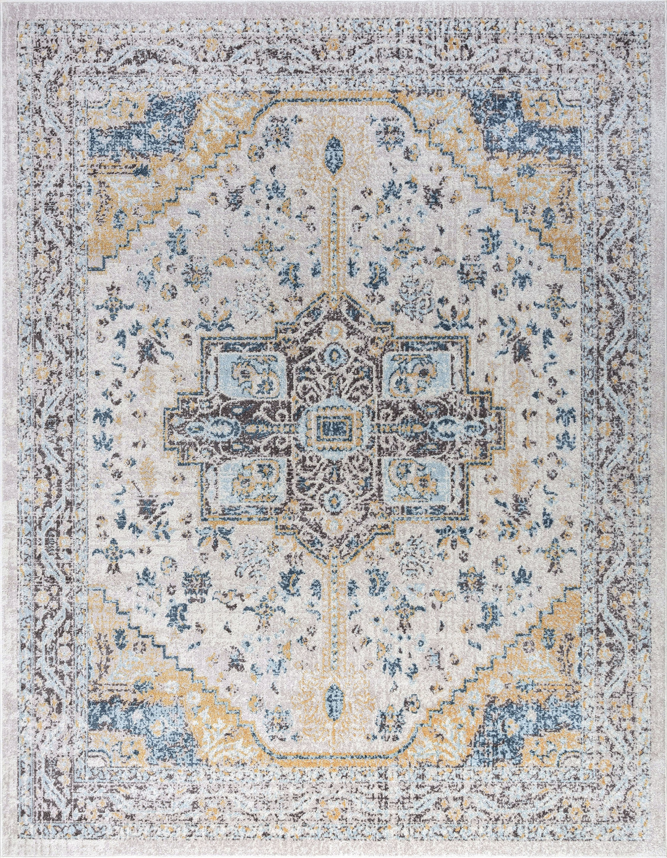 Traditional 8x10 Area Rug (7'10'' x 10'2'') Medallion Cream, Brown Living Room Easy to Clean