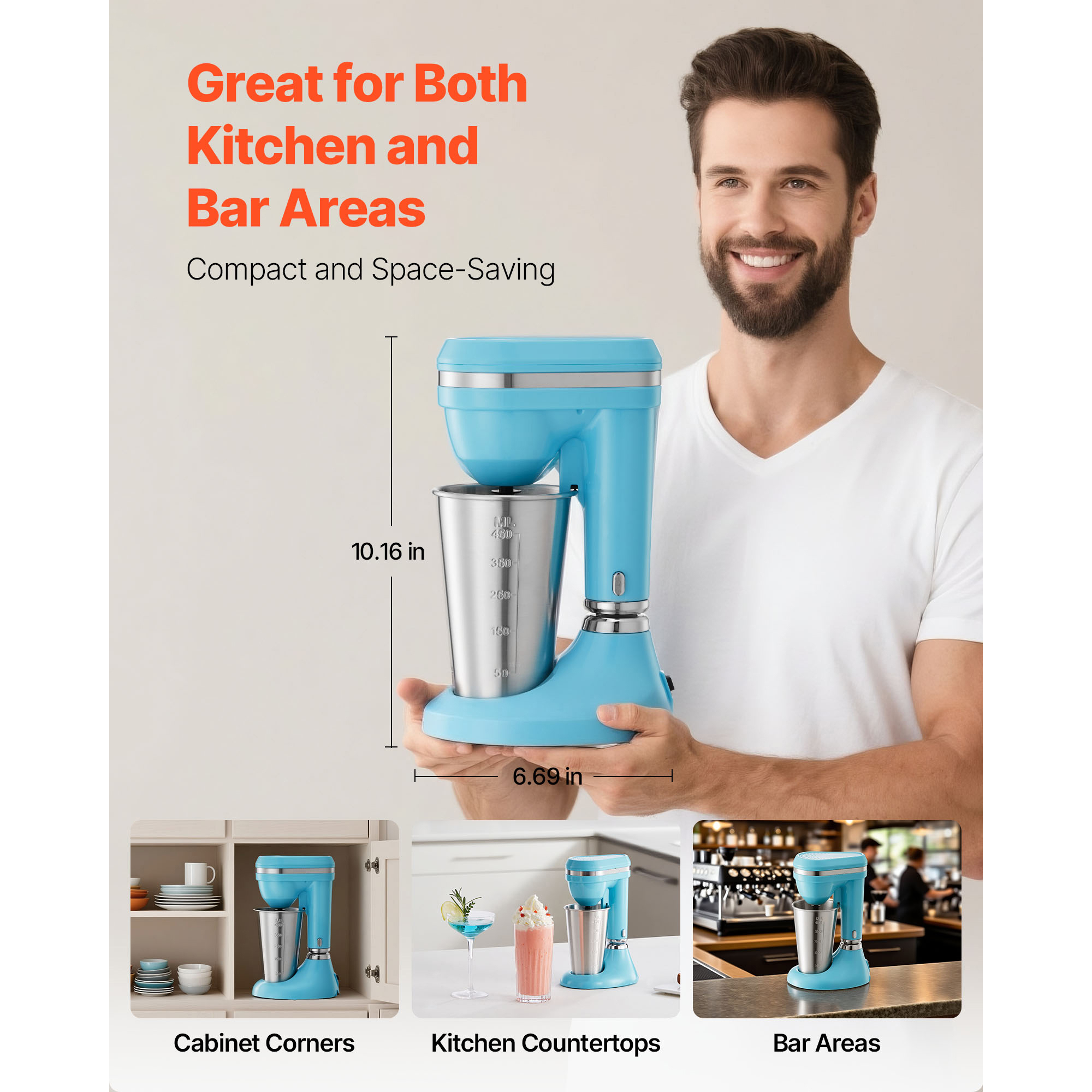 KFFKFF Milkshake Maker, 100W Drink Mixer Machine, Single-Head Blender with Dual-Speed Settings and Stainless Steel Cup, Ideal for Home, Kitchen, Bars, and Beverage Shops