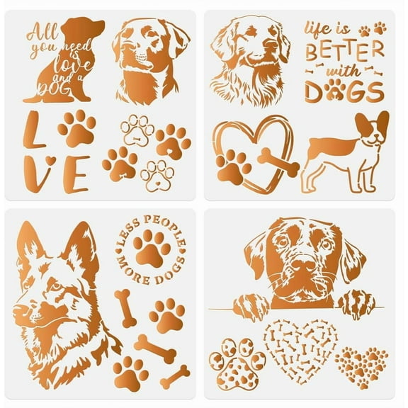 15 Patterns Dog Craft Stencil Templates 11.8 x 11.8 Inch Plastic Reusable Dog Paw Stencils for Painting on Wood Wall Floor Fabric Furniture DIY Home Decor Craft Stencil for Dog Lover for making
