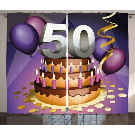50th Birthday Decorations Curtains 2 Panels Set Creamy Cake With