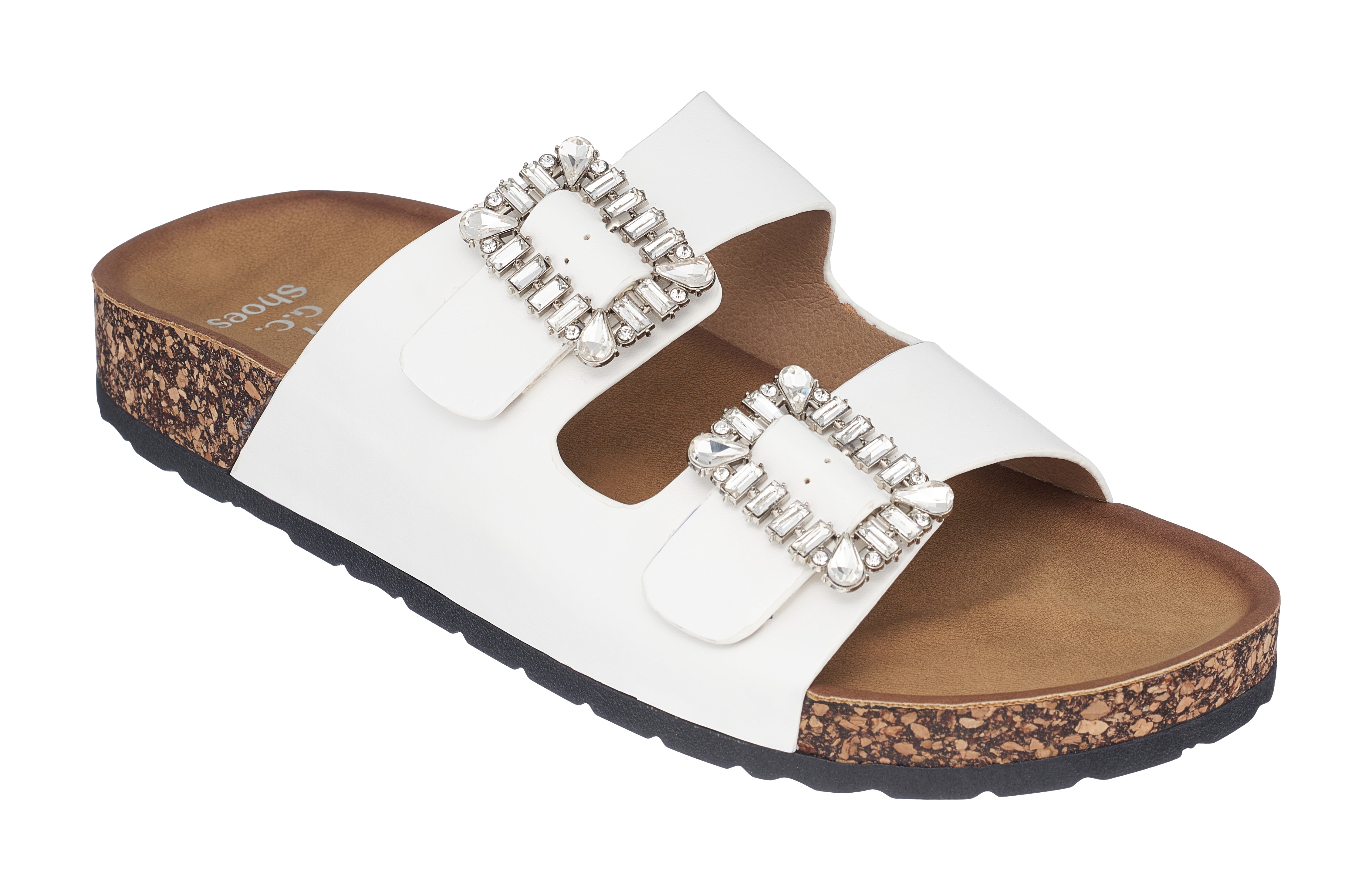 GC Shoes Women's Cork Platform Footbed Sandals, Casual Summer Comfort Slides,  Two Buckle Strap Slip Ons, Claudia/White/7.5 - Walmart.com