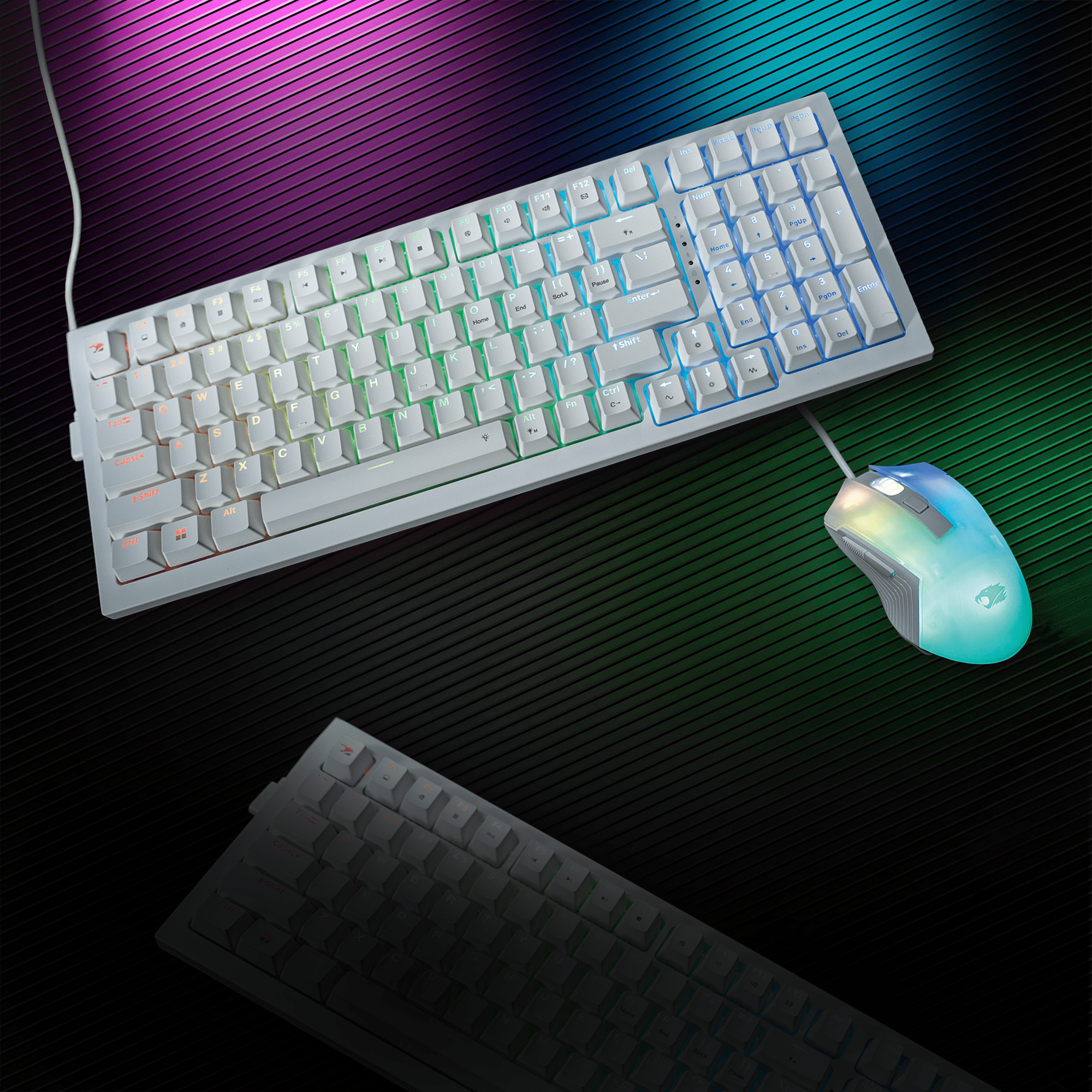 iBUYPOWER MK9 RGB Mechanical Gaming Keyboard with Tactile Brown Switches, Custom aRGB Lighting, Detachable USB-C Cable, Solid White