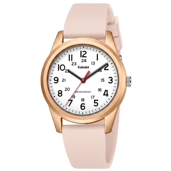 Women's Quartz Watch Elegant Large Dial with 12/24-Hour Display Soft Silicone Strap Women Waterproof Watches Gift for Woman