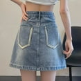 thumbnail image 5 of MIXUE Skirts For Women Summer Solid Color Jeans High Waist Fashion Casual A Line Button Culottes Elegant Mini Denim Skirt Daily-Wear,Blue,L, 5 of 6