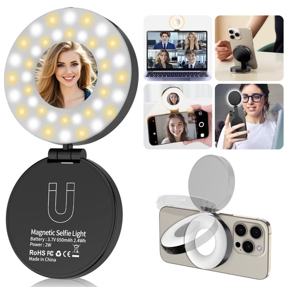 Selfie Light, Phone Light with Magnetic, Rechargeable Ring Light, Adjusted 4 Modes, with Sticky Ring for Phones, for Phone, Android, iPad, Laptop, TK, Selfie, Vlog