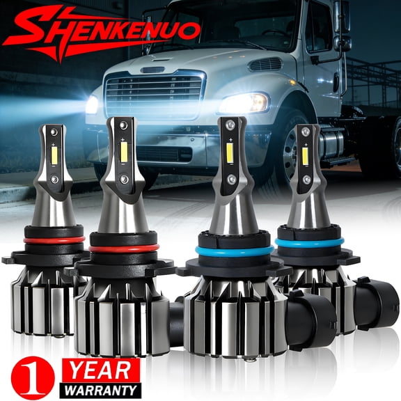 Fits Freightliner M2 100 106 112 2002-2019 LED Headlight Bulbs High/Low Beam 9006 & 9005 6000K White 4Pcs Super Bright Plug-and-Play