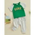 thumbnail image 3 of FEORJGP Toddler Boys Summer Outfits 0-3Y Infant Short Sleeve T-shirt Crewneck Sweatshirt Letter Embroidery Tops and Solid Color Pants Sets Newborn Loose Casual Daily Clothes, 3 of 9