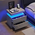 thumbnail image 4 of LED Nightstands, Bedside Table with 2 Drawers, Side Table with Changing RGB Light & Remote, Modern Bedroom Furniture, Grey Marble Pattern, 4 of 8