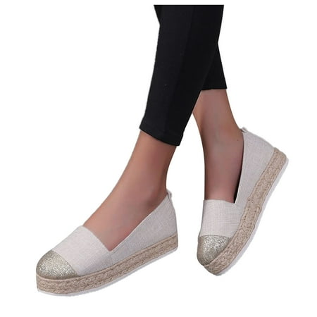 

f21 Women s Fashion Solid Color Canvas Casual Shoes Hemp Rope Woven Platform Shoes Platform Loafers for Women Size 7.5 Beige Wide