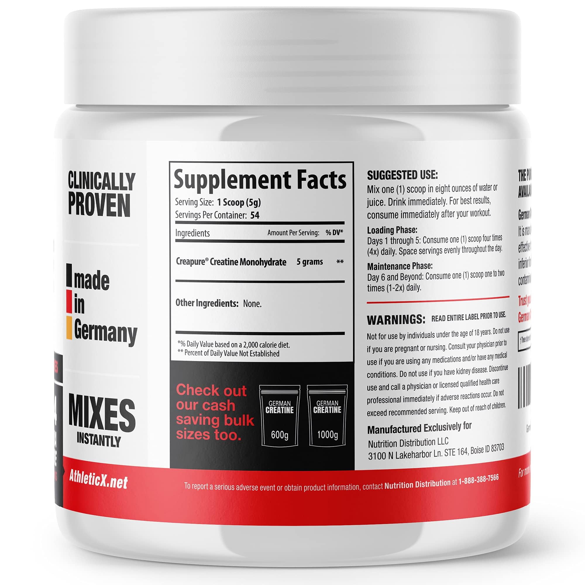 German Creatine Pure Creapure, The Purest Creatine Monohydrate Available - 270g (56 Servings) | Micronized Creatine from Germany not Chinese Contaminated Junk