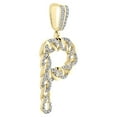 thumbnail image 2 of 10K Yellow Gold Real Diamond Initial P Cuban Link Pendant 1.65" Charm 1/2 Ct., 2 of 6