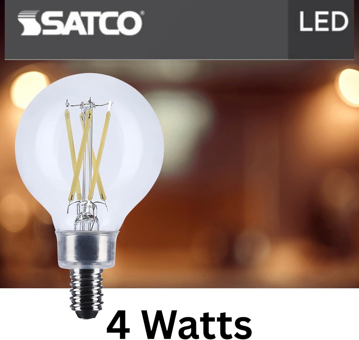 Satco S12473 LED G16.5 Globe Light Bulbs 4W 120V 5000K E12 Candelabra Base Dimmable (6 Pack)