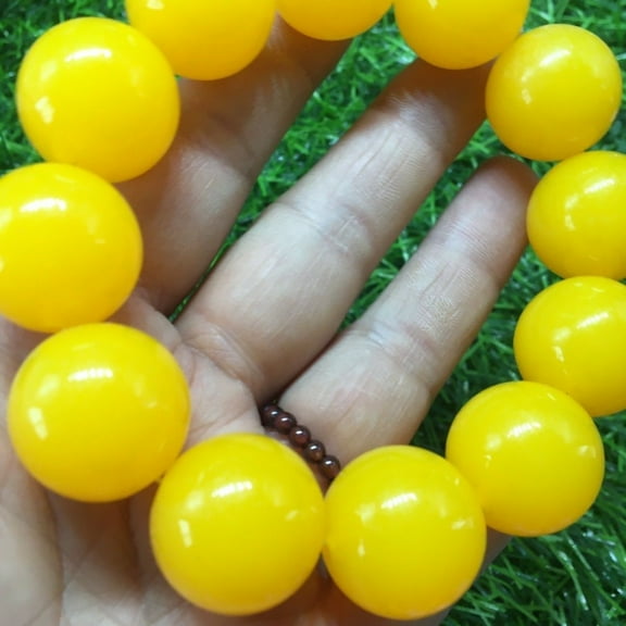 Yellow Bead Bracelet 20mm Round Beads Unisex Hand String Adjustable Fashion Jewelry for Men and Women Gift Accessory