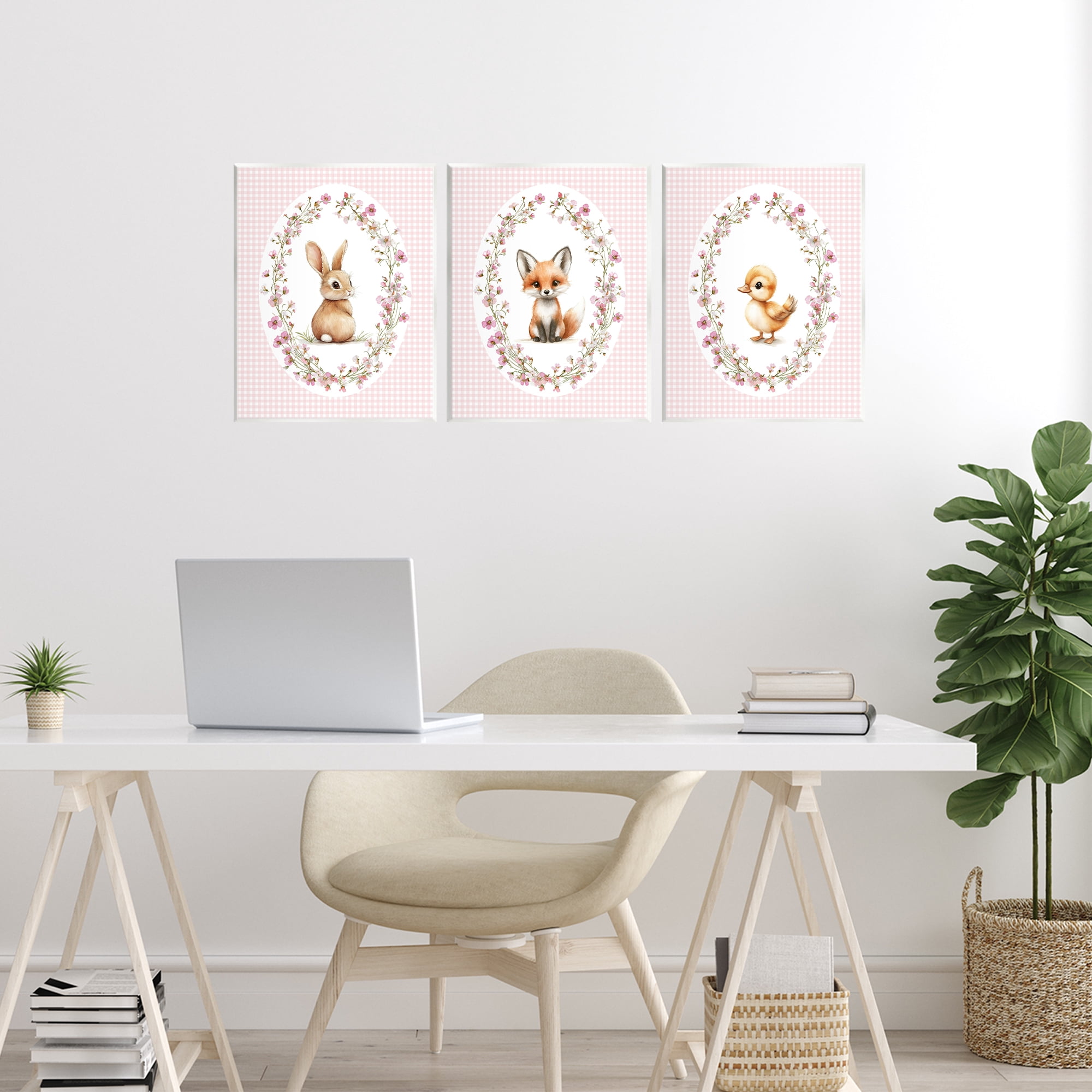 Stupell Industries Spring Gingham Animals 3 Piece Wall Plaque Art Set, design by Christine Simpson Art