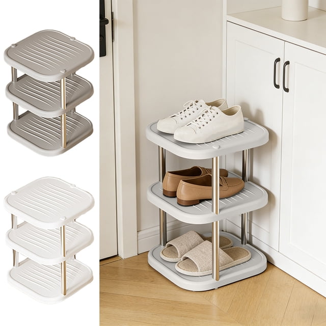 YYV 3-Tier Stackable Shoe Rack Heavy-Duty Metal Entryway Organizer Deep-Width Boot Shelf Modular Closet Garage Dorm Vertical Shoe Storage Tower for Hallway Mudroom Organization