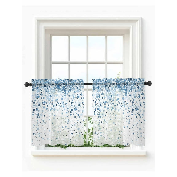 Blue Polka Dot Tier Curtains 24 Inch Length,Sheer Curtains for Bedroom Living Room,Abstract Modern Art Dots Watercolor Rod Pocket Voile Drapes Kitchen Curtains Small Half Window 27.5"x24" 2 Panels