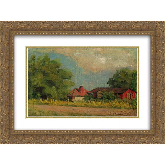 Constantin Artachino 2x Matted 24x18 Gold Ornate Framed Art Print 'House at the Countryside'