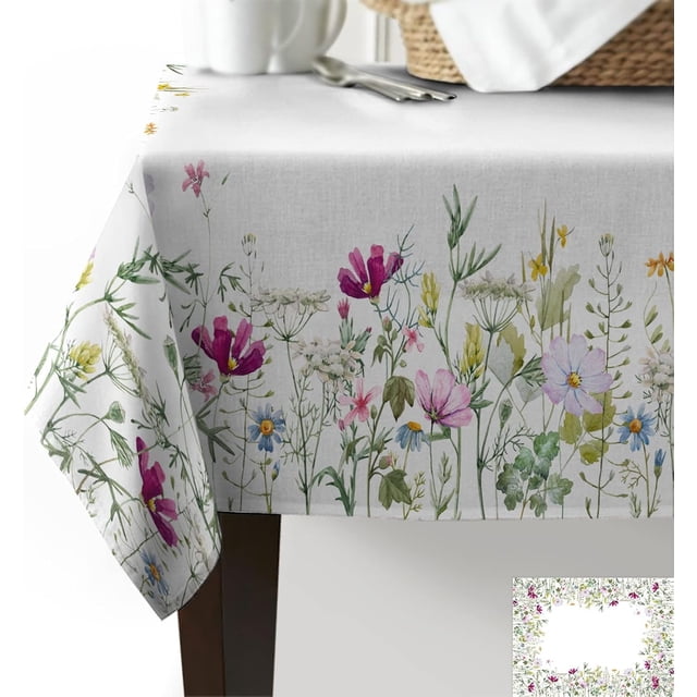 Floral Tablecloth Rectangle 60 x 84 Plant Spring Table Cloth Waterproof Oil-Proof Summer Flowers Wildflower Kitchen Spillproof Tablecloths Table Cover for Indoor and Outdoor Use