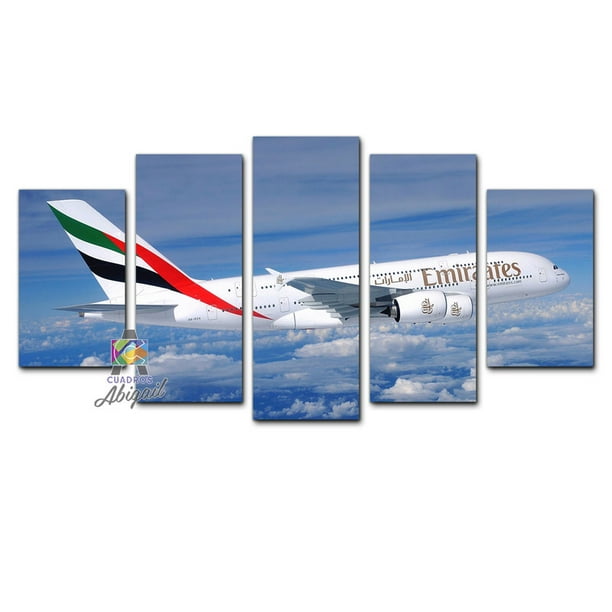 Cuadro Decorativo Avión Boeing A380 Emirates Juego De 5 Piezas 150x80cm Ideal Para Sala Oficina Estudio Decoración Moderna