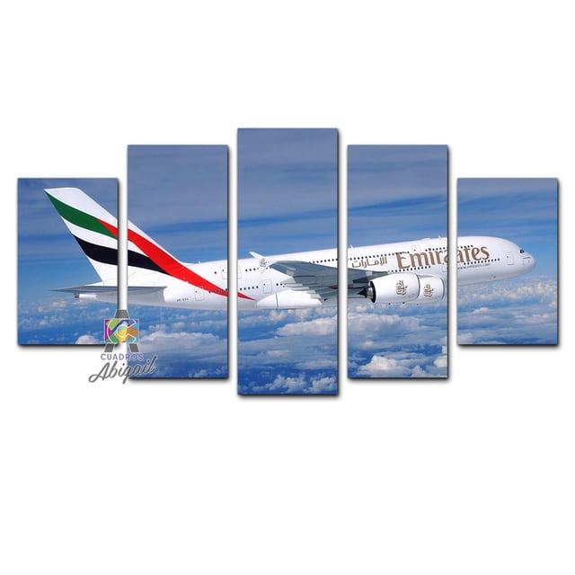 Cuadro Decorativo Avión Boeing A380 Emirates Juego De 5 Piezas 150x80cm Ideal Para Sala Oficina Estudio Decoración Moderna