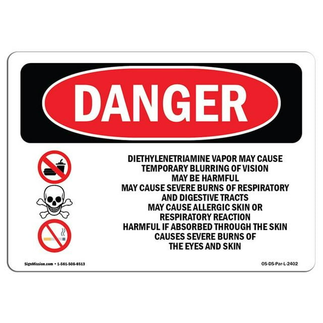 SignMission OS-DS-A-1014-L-2402 Panneau de Danger OSHA 10 x 14 Po - Vapeur de Diéthylènetriamine Mai