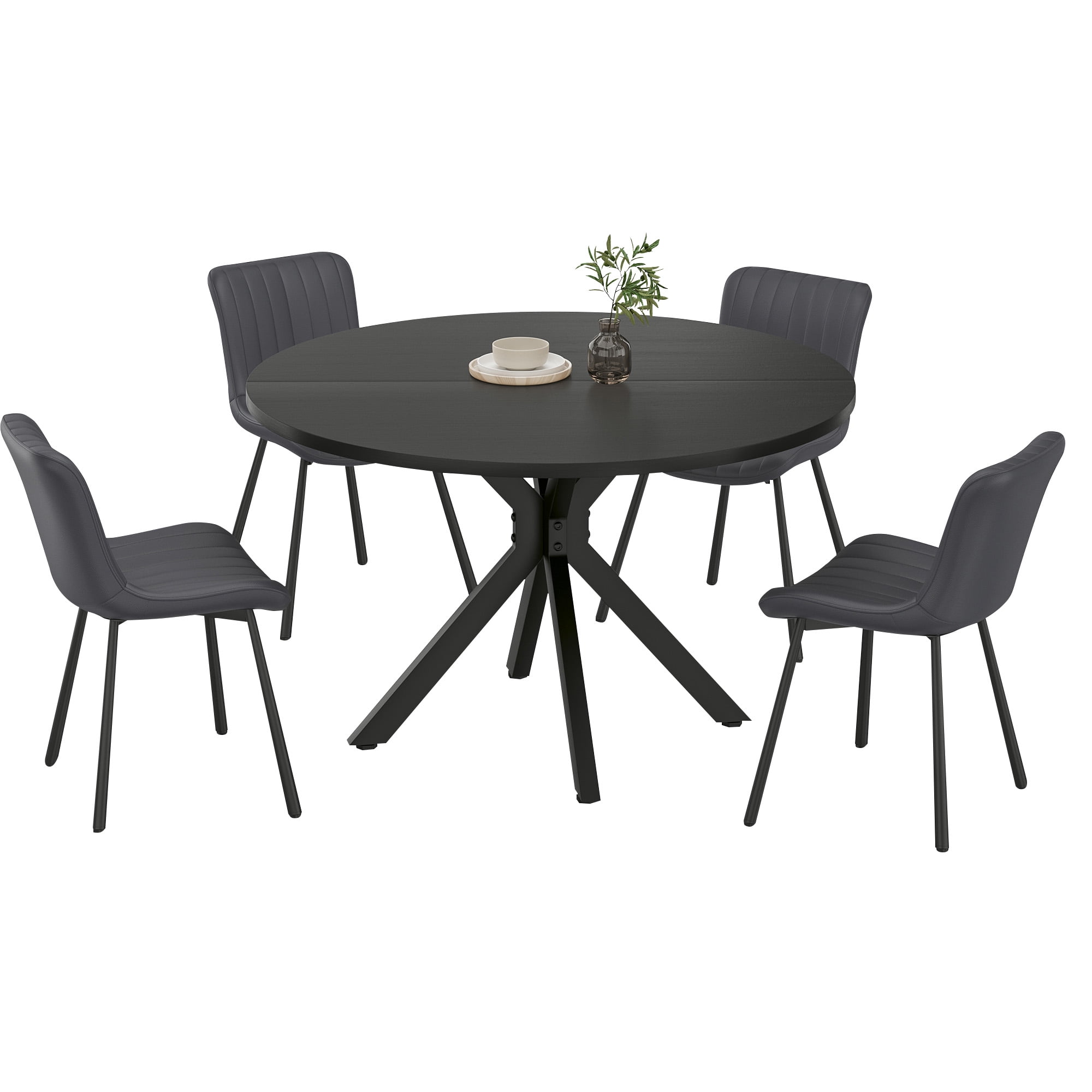 MAYEERTY 47"Round Modern Dining Table Fits 4-6, Farmhouse Style,Metal Frame for Kitchen/Dining Room, Black