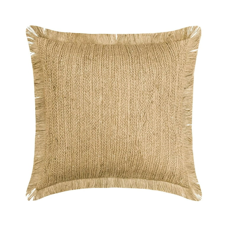 Chair Cushion Cover, Beige 24x24 (60x60 cm) Throw Pillows, Jute Jute Lace  & Moroccan Throw Pillows For Couch, Solid Color Pattern Contemporary Style