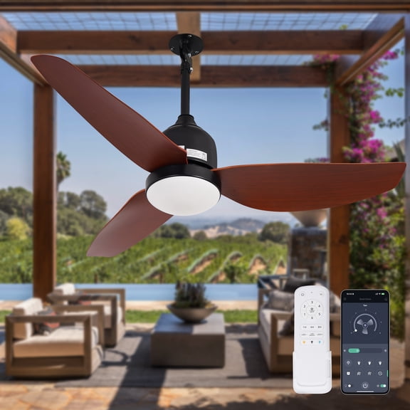 HOMREST 42in Ceiling Fan with Light,Waterproof Plug in Ceiling Fan,Outdoor Gazebo Fan,App&Remote Control,3 Colors LED Light,6-Speed Quiet DC Motor,Reversible,Indoor/Outdoor Use for Patio Porch(Brown)