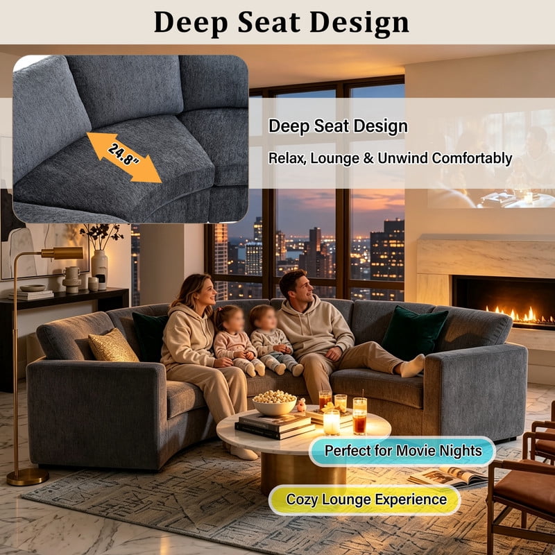 109.4" Curved Modular Sectional Sofa, 3-Seat Semi-Circular Chenille Couch, Deep Seat Modern Half Round Sofa with Soft Upholstery, Solid Pine Wood Frame for Living Room & Apartment
