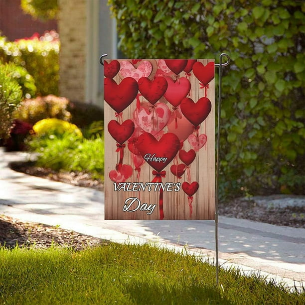 Banderas de lino, decoraciones navideñas, bandera de jardín de San Valentín de doble cara, 30 x 45 cm, decoraciones para el día de San Valentín, suministros para fiestas de San Valentín, decoraciones