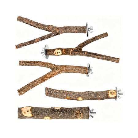 FastXmas 5-Piece Set Natural Wood Bird Perches - Wooden Parrot Stand with Fork Toys, Hanging Multi-Branch - Suitable for Parakeets, Budgies - Durable Pet Bird Accessories
