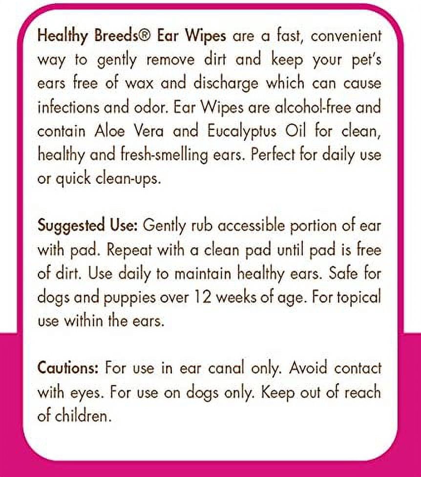 Healthy Breeds 192959824797 Shih Tzu Ear Cleaning Wipes with Aloe & Eucalyptus for Dogs - 100 Count
