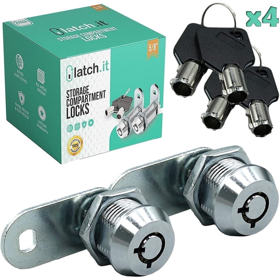 LATCH.IT 2-Pack RV Storage Locks 5/8" | 100% Metal Cam Lock for Cabinets, Toolboxes & RV Storage Doors | 4 Tubular Keys Included | RV Compartment Locks | Check Fitment Image Before Purchasing